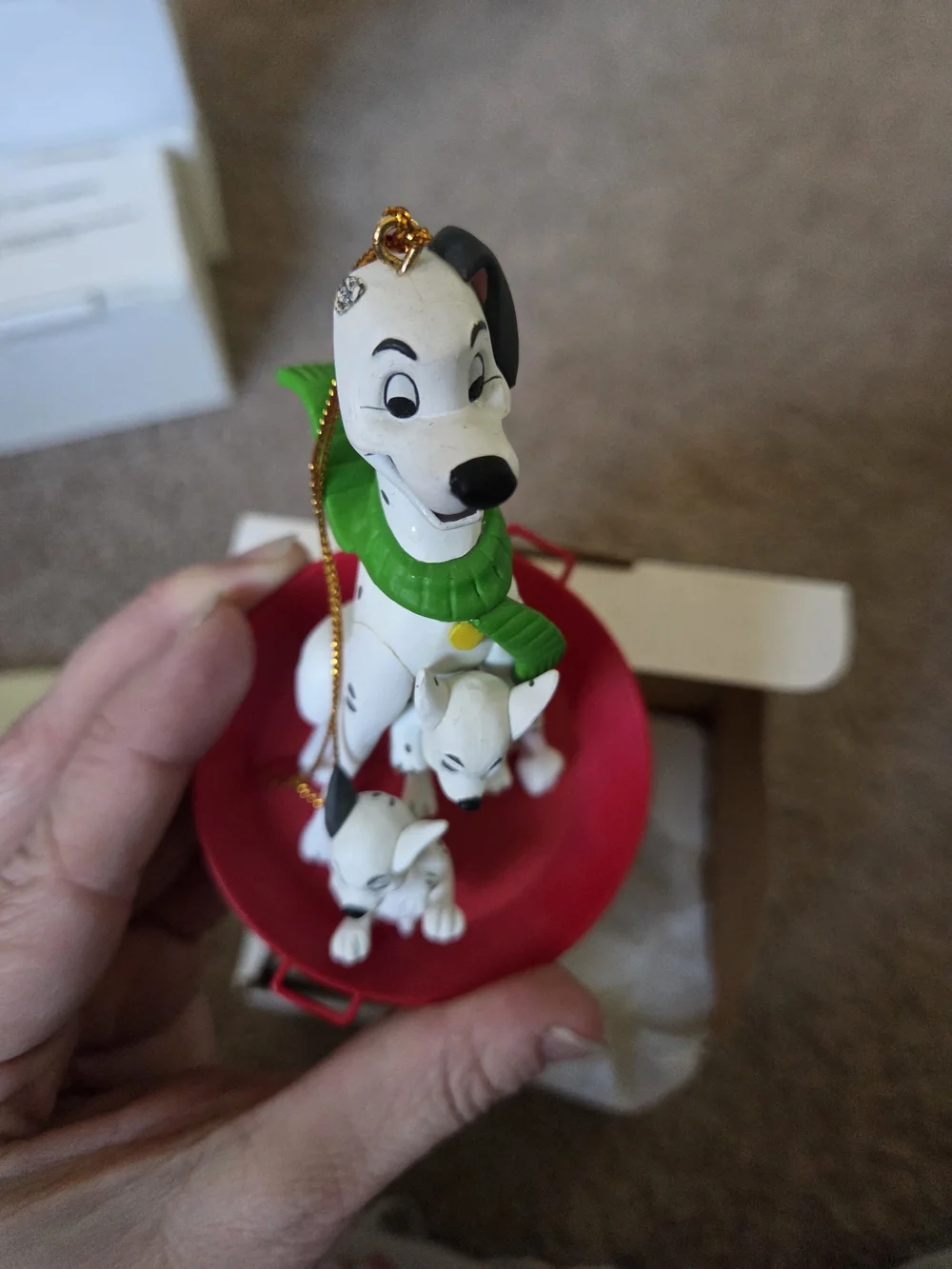 DISNEY Grolier 101 Dalmatians Christmas Ornament w/ Box #26231 105 Dogs Vintage